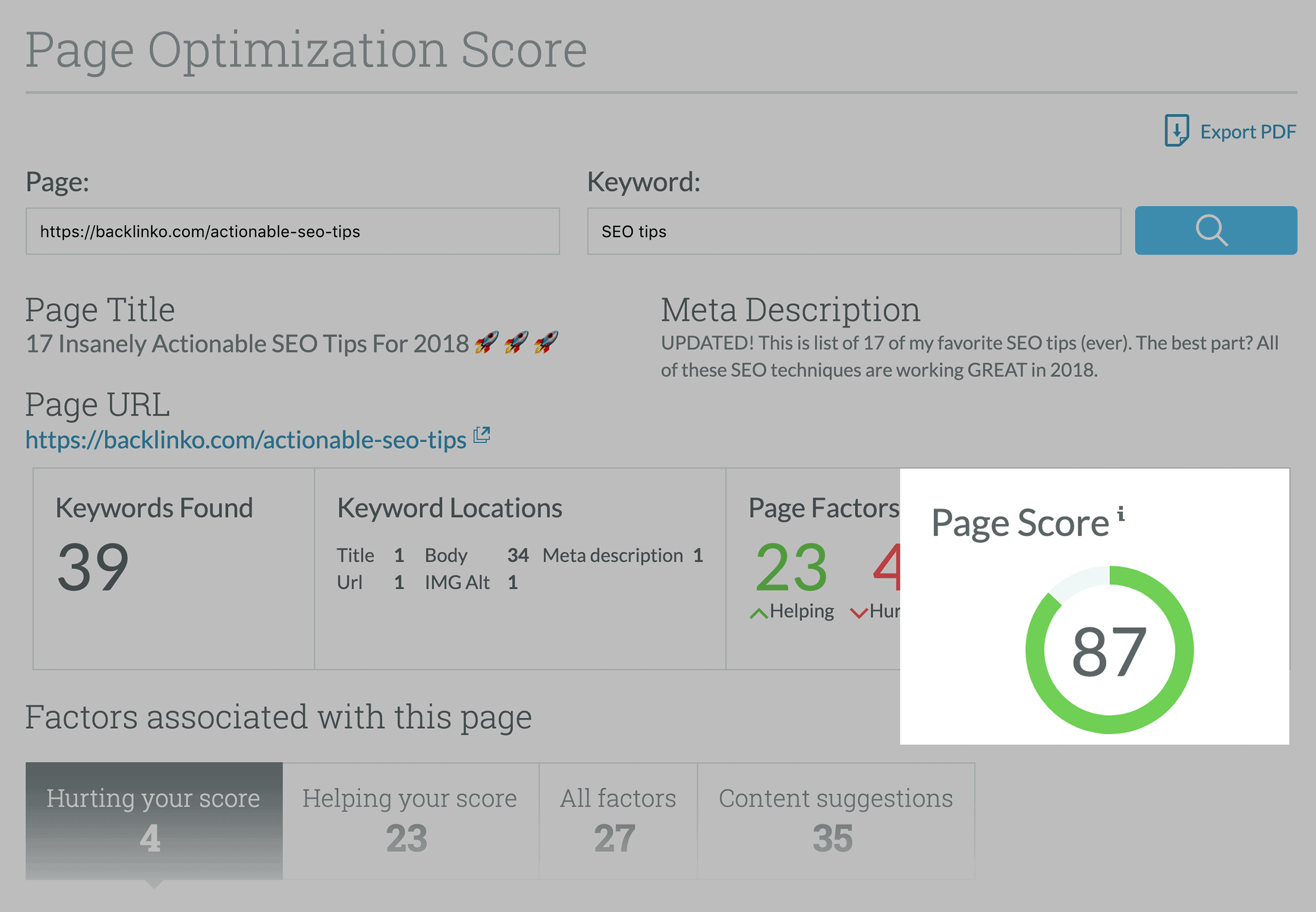 Moz – Page Optimization Page Score Moz – Page Optimization Page Score