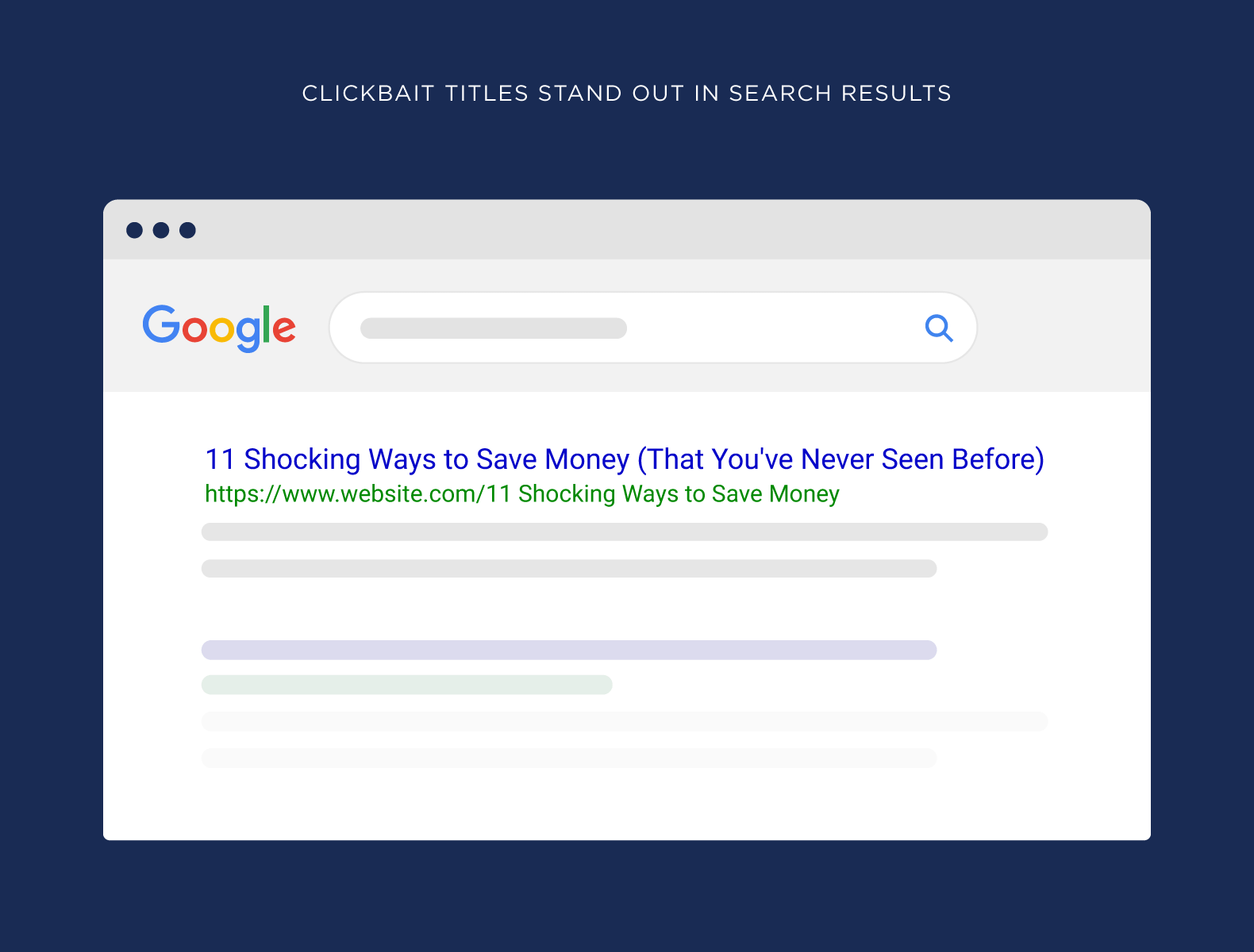 Clickbait titles stand out in search results Clickbait titles stand out in search results