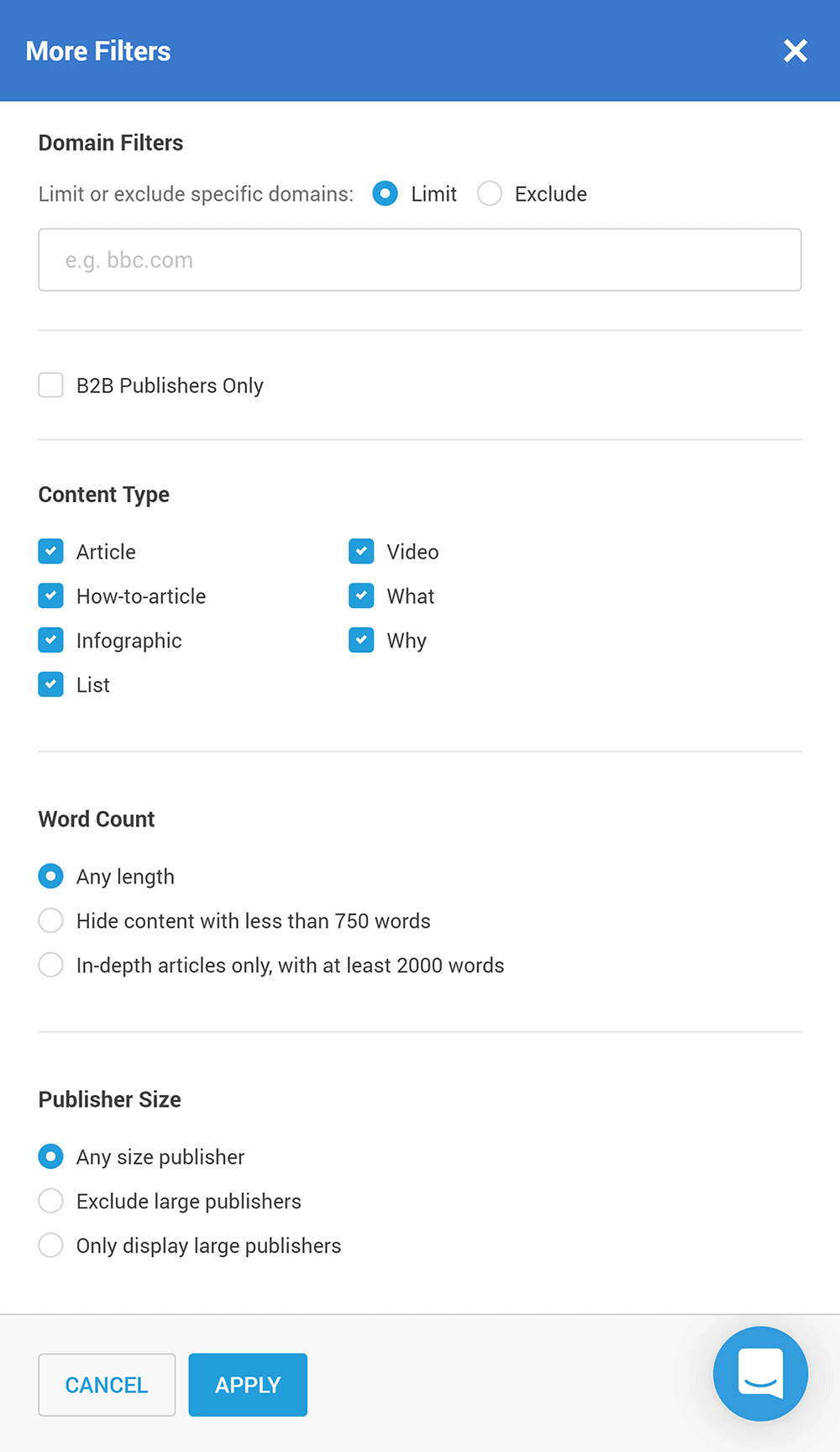 BuzzSumo – Filter options BuzzSumo – Filter options
