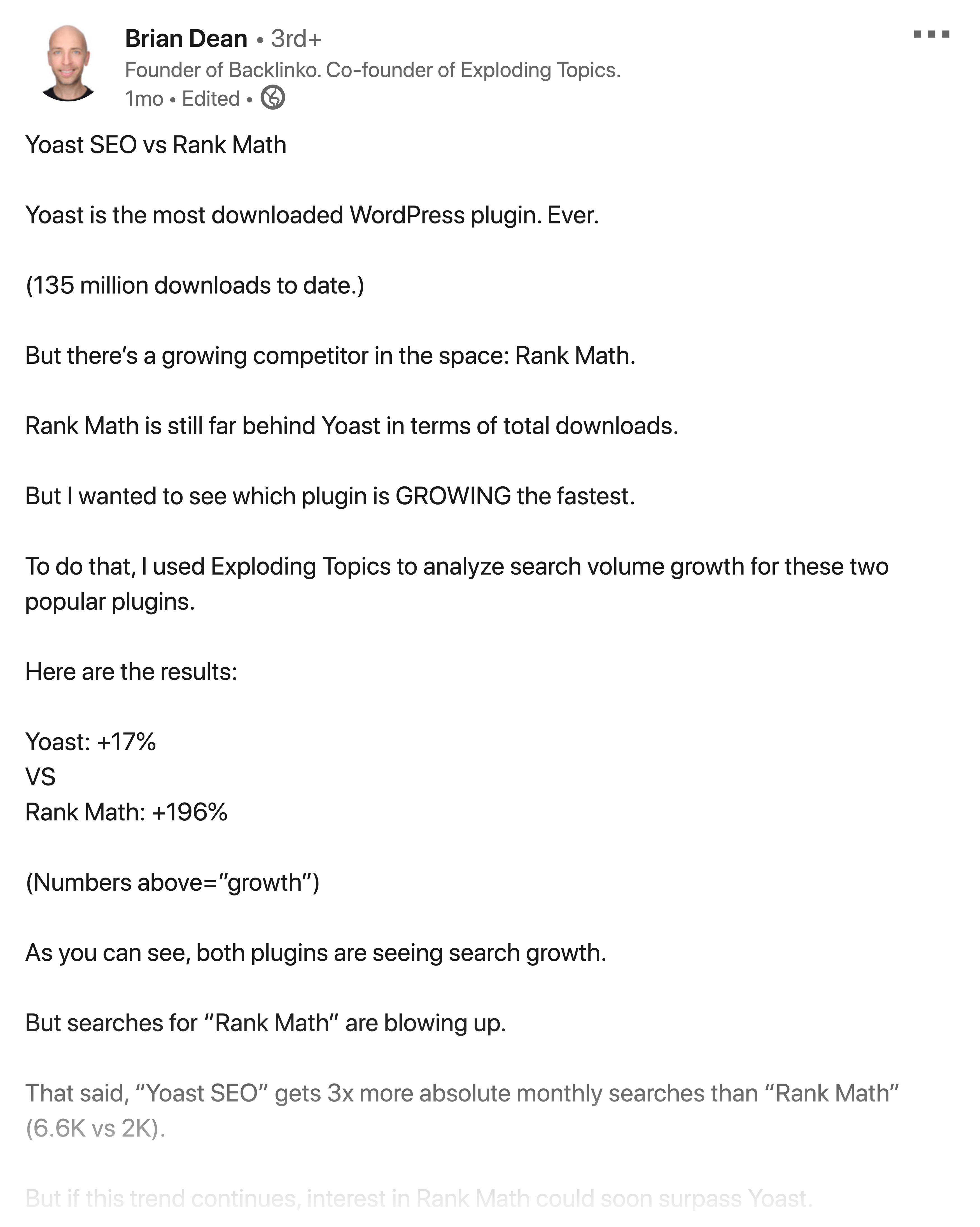 Yoast SEO VS Rank Math LinkedIn Post Yoast SEO VS Rank Math LinkedIn Post