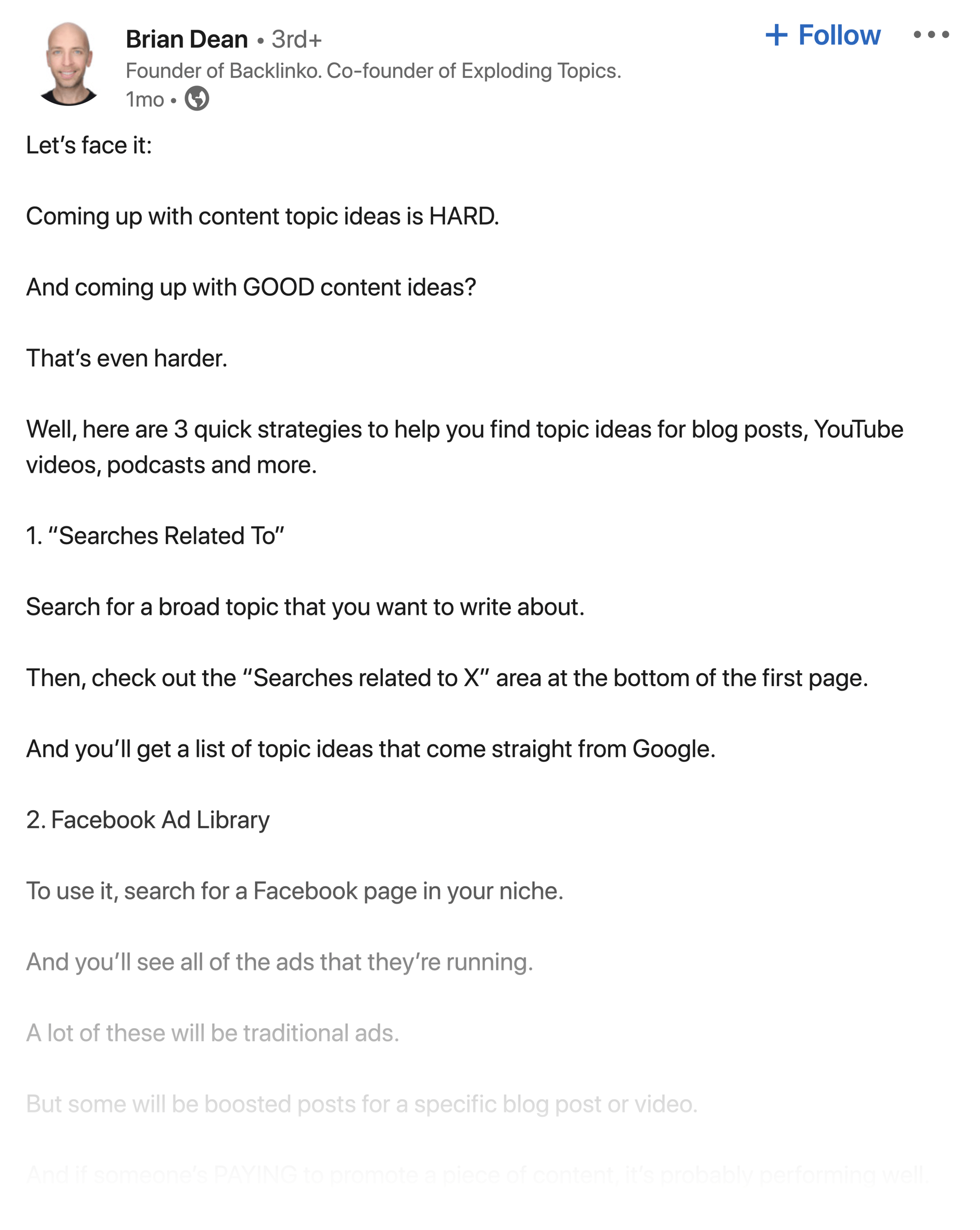 Brian Dean – Linkedin Post Infront Of 40k Followers Brian Dean – Linkedin Post Infront Of 40k Followers