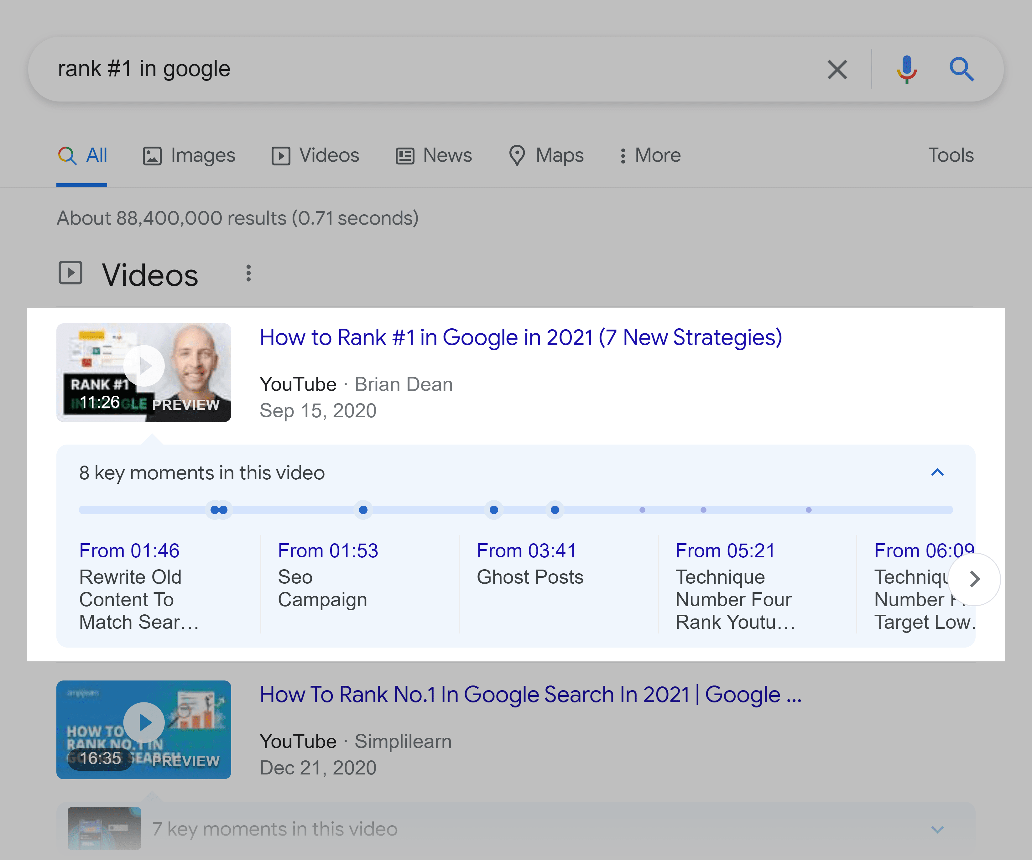 Google SERP – Rank #1 in Google – Video Google SERP – Rank #1 in Google – Video
