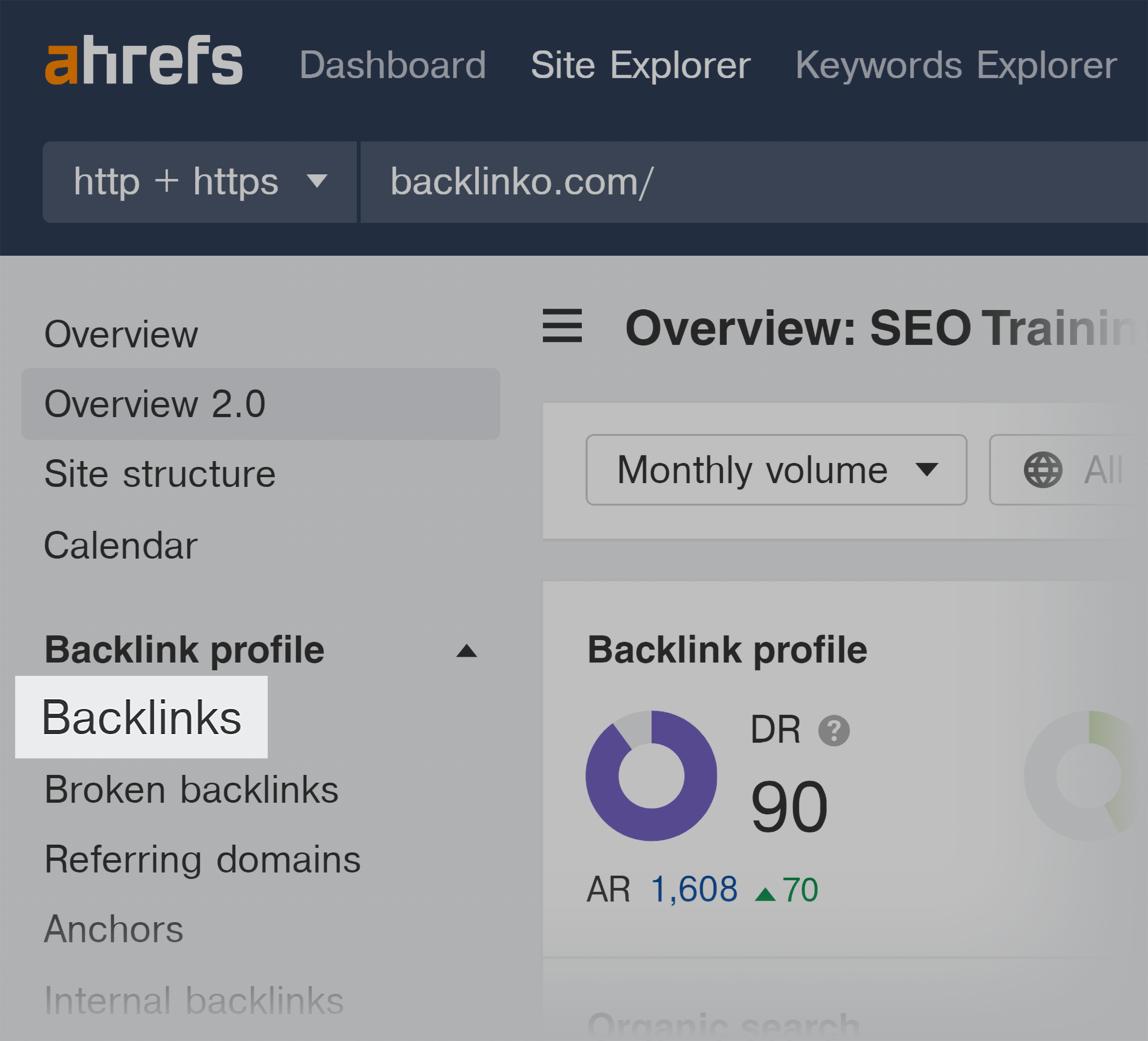 Ahrefs – Backlinks sidebar button Ahrefs – Backlinks sidebar button