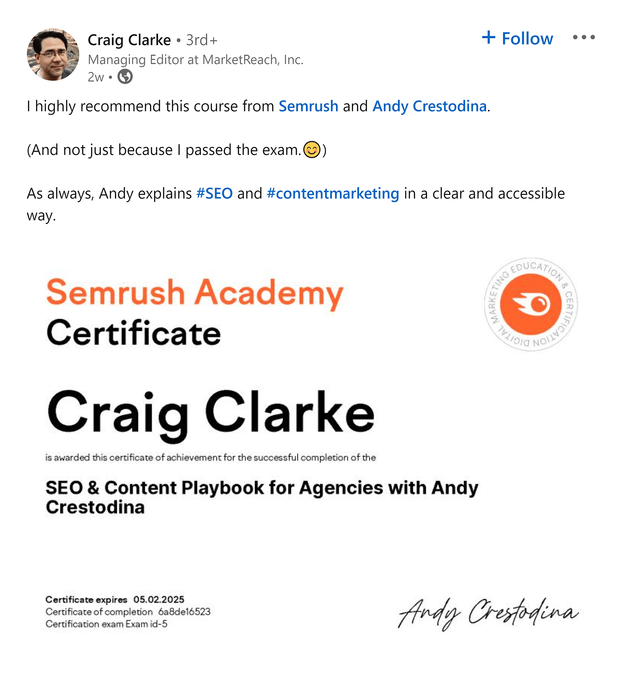 Semrush Academy – LinkedIn post Semrush Academy – LinkedIn post