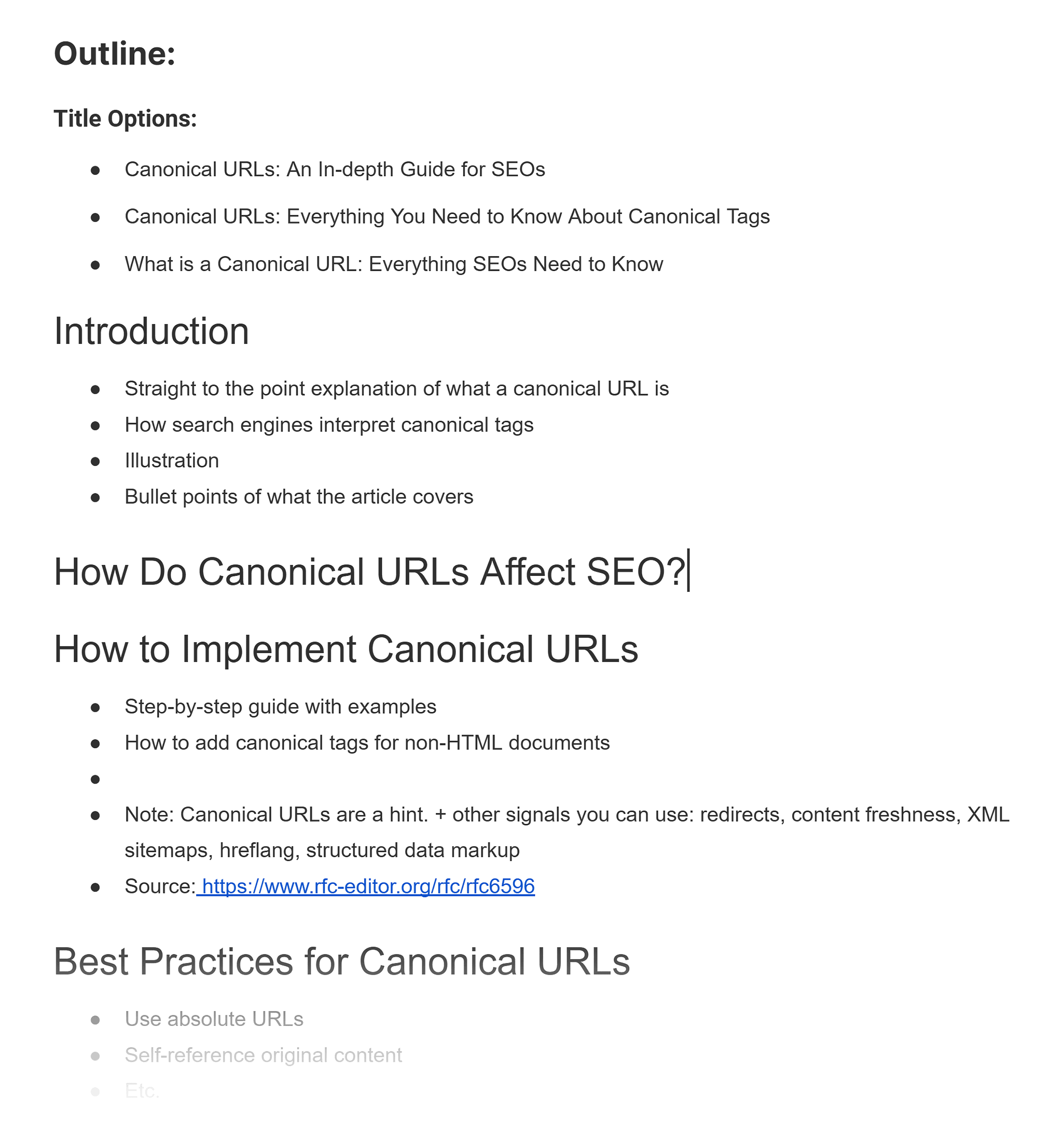Canonical URLs – Article outline Canonical URLs – Article outline