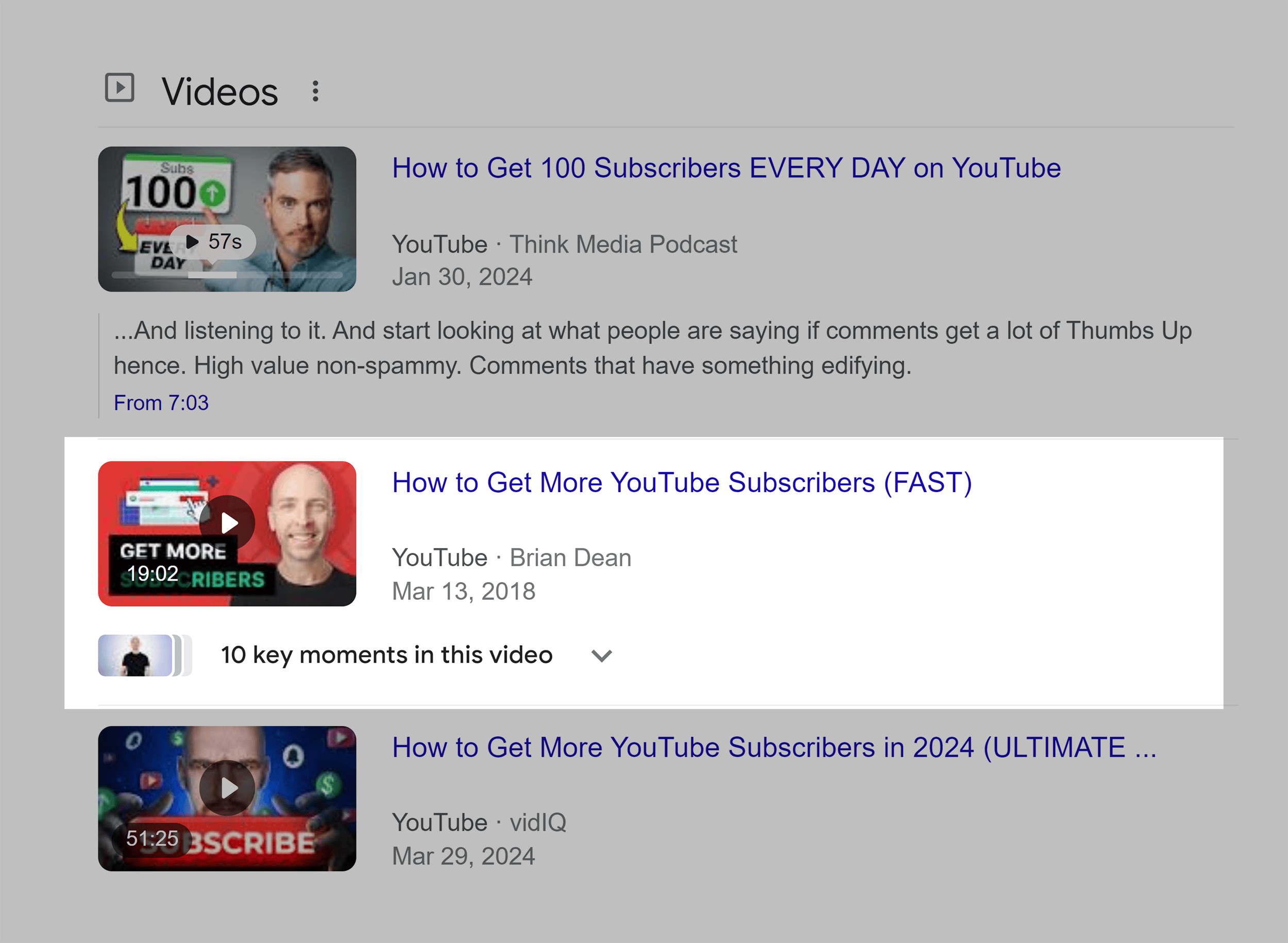 Google SERP – Video YouTube subscribers Google SERP – Video YouTube subscribers