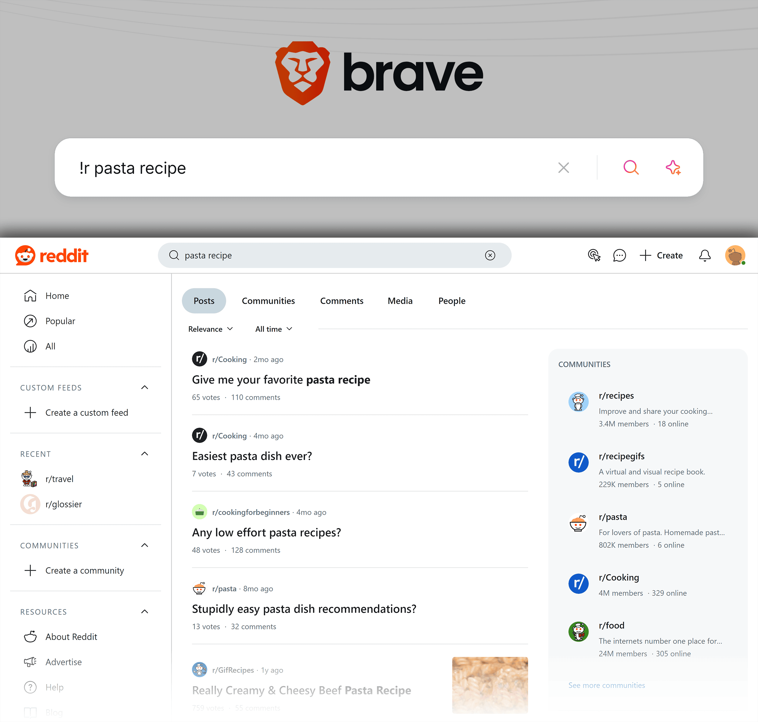 Brave – Bangs – Reddit search results