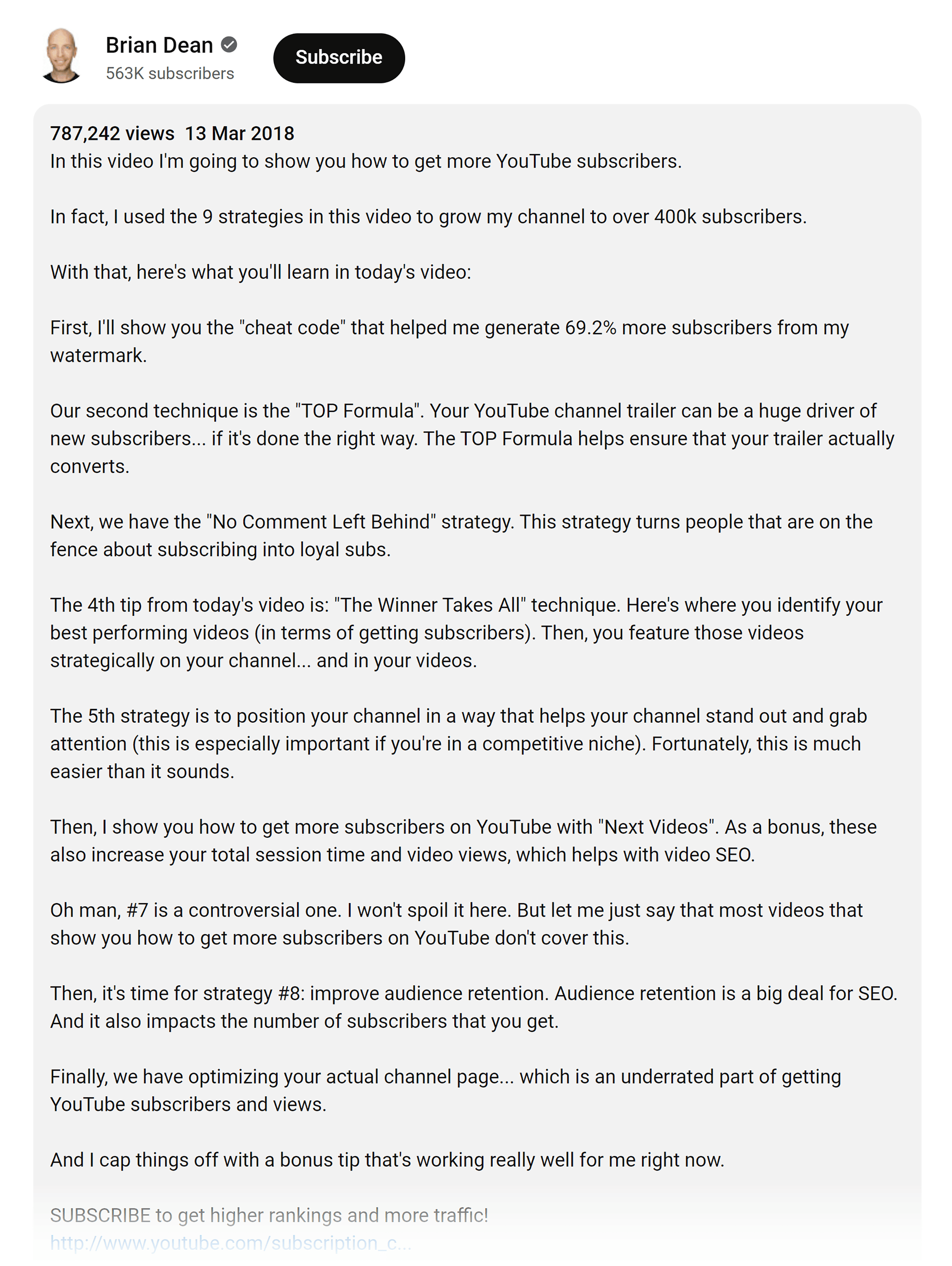 YouTube – Brian Dean video description YouTube – Brian Dean video description