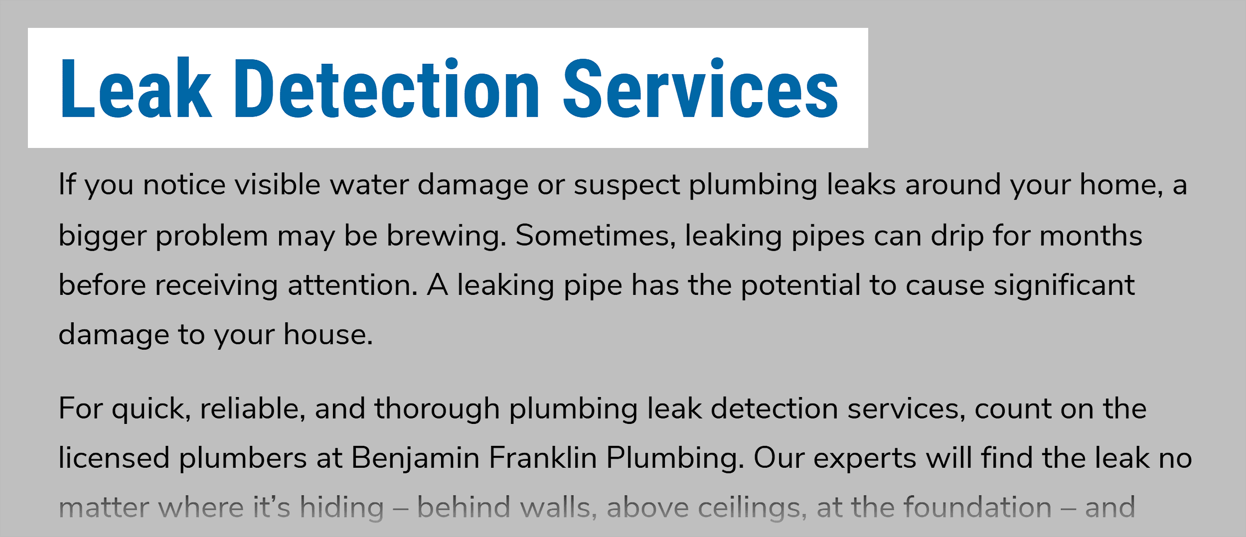 Benjamin Franklin Plumbing – Leak Detection Services – H1 Benjamin Franklin Plumbing – Leak Detection Services – H1