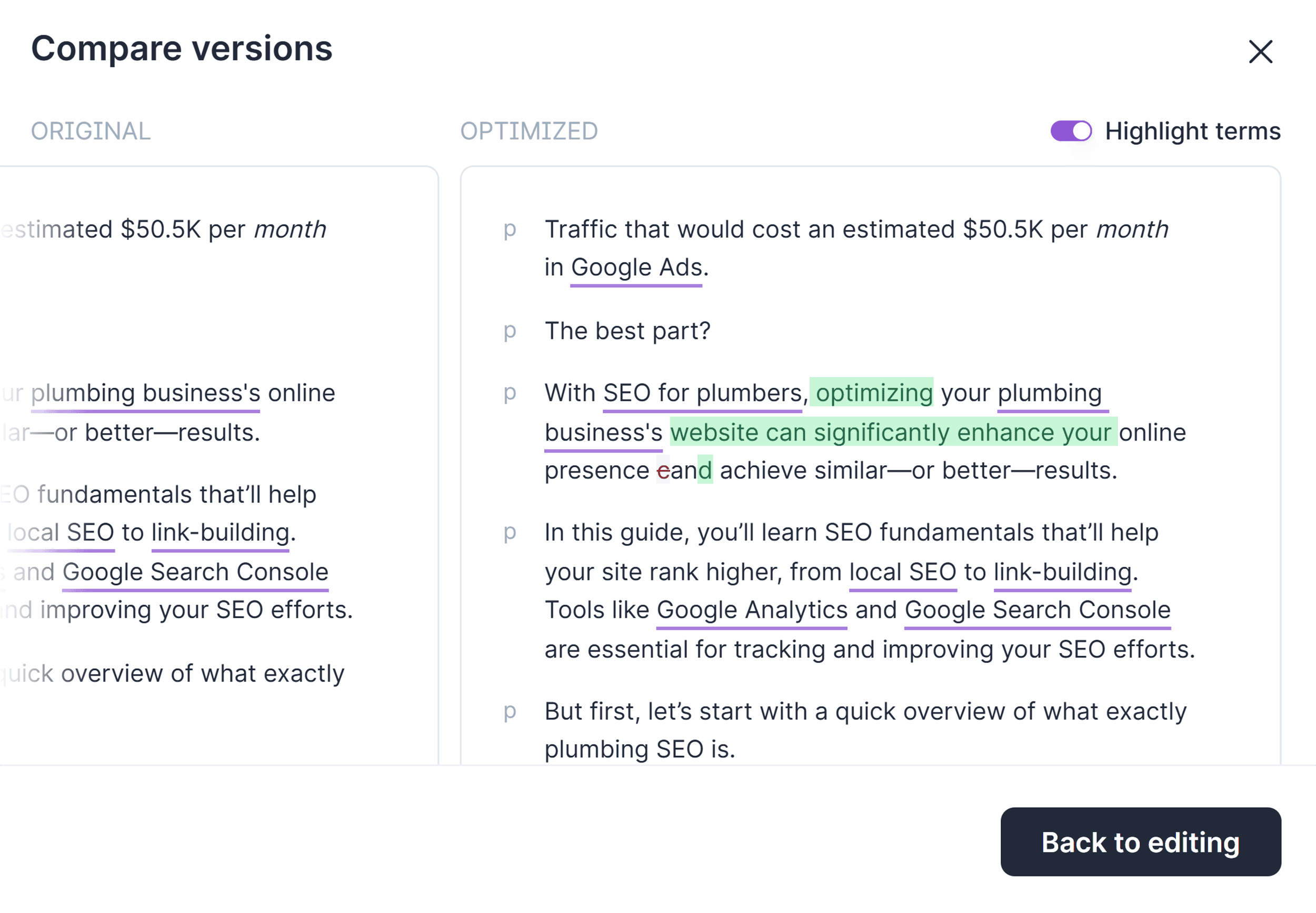 Surfer SEO – Compare versions