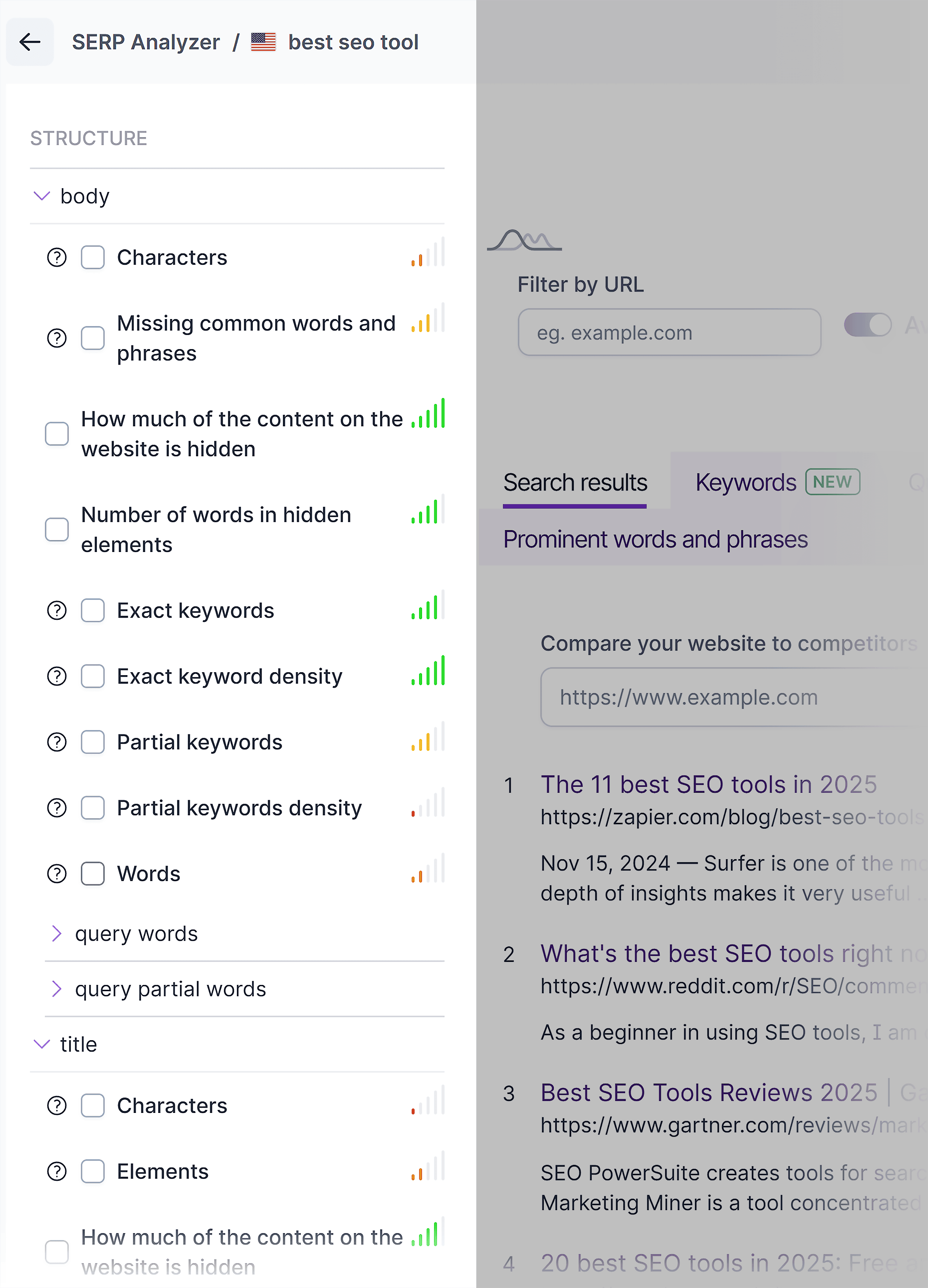 Surfer SEO – SERP Analyzer – Structure