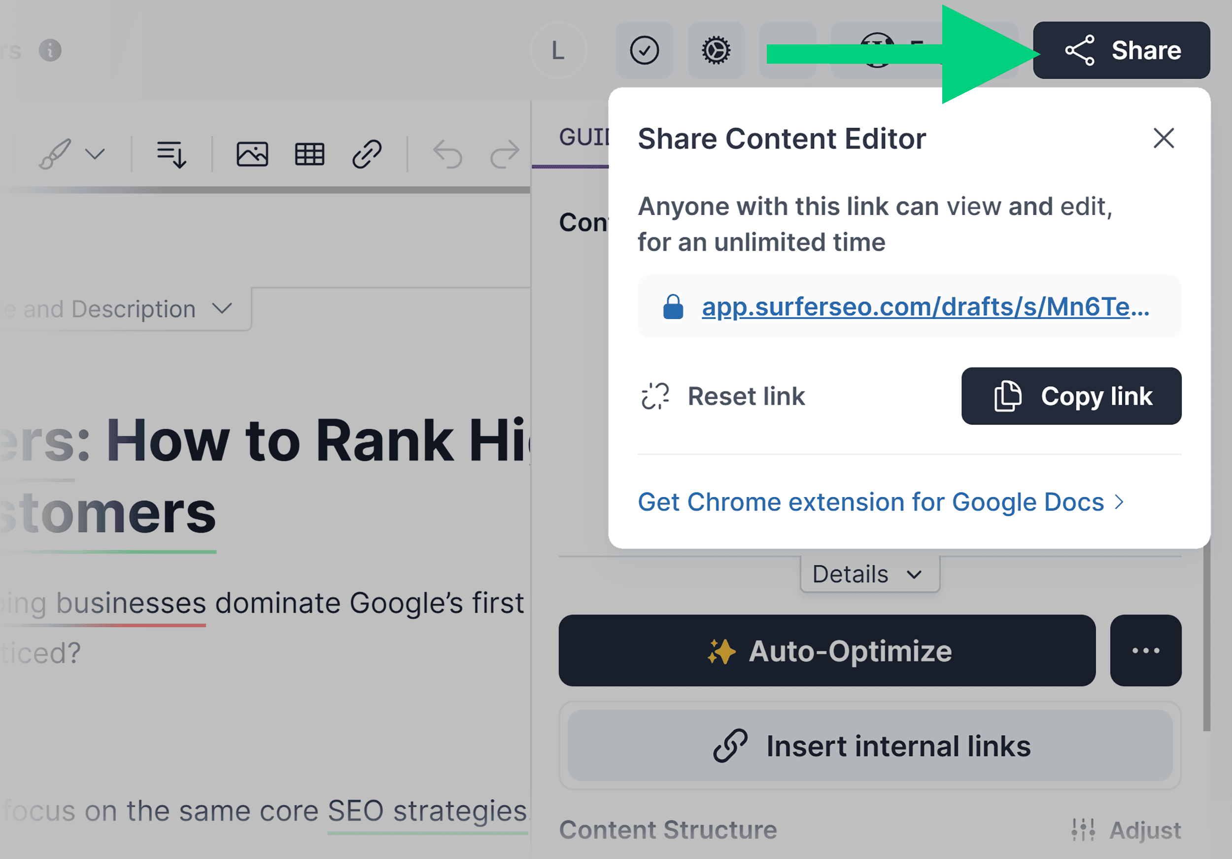 Surfer SEO – Share button