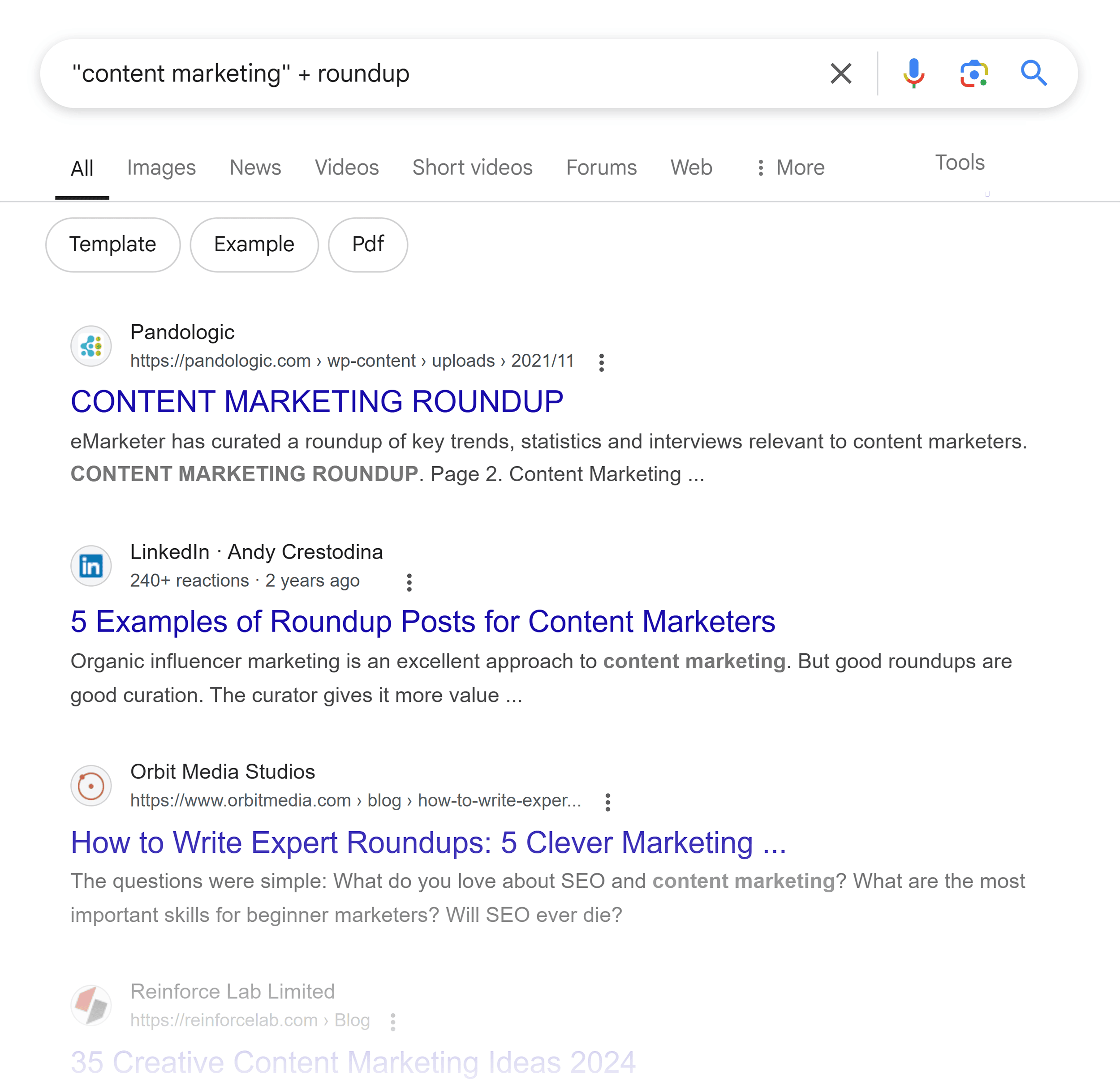Google SERP – Content marketing