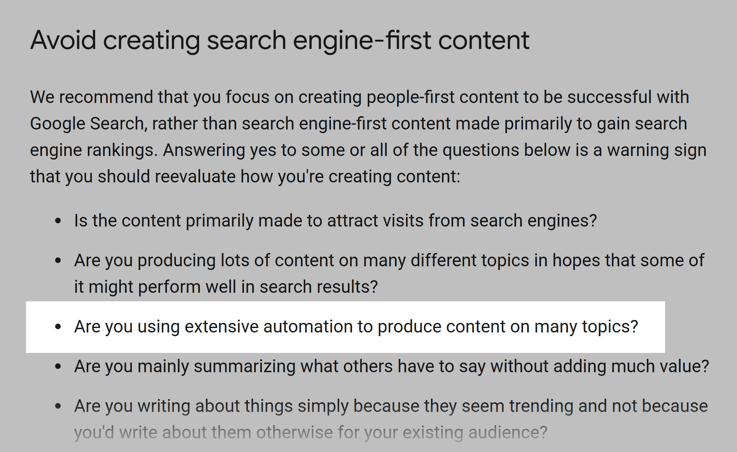 GSC – Avoid creating search engine-first content