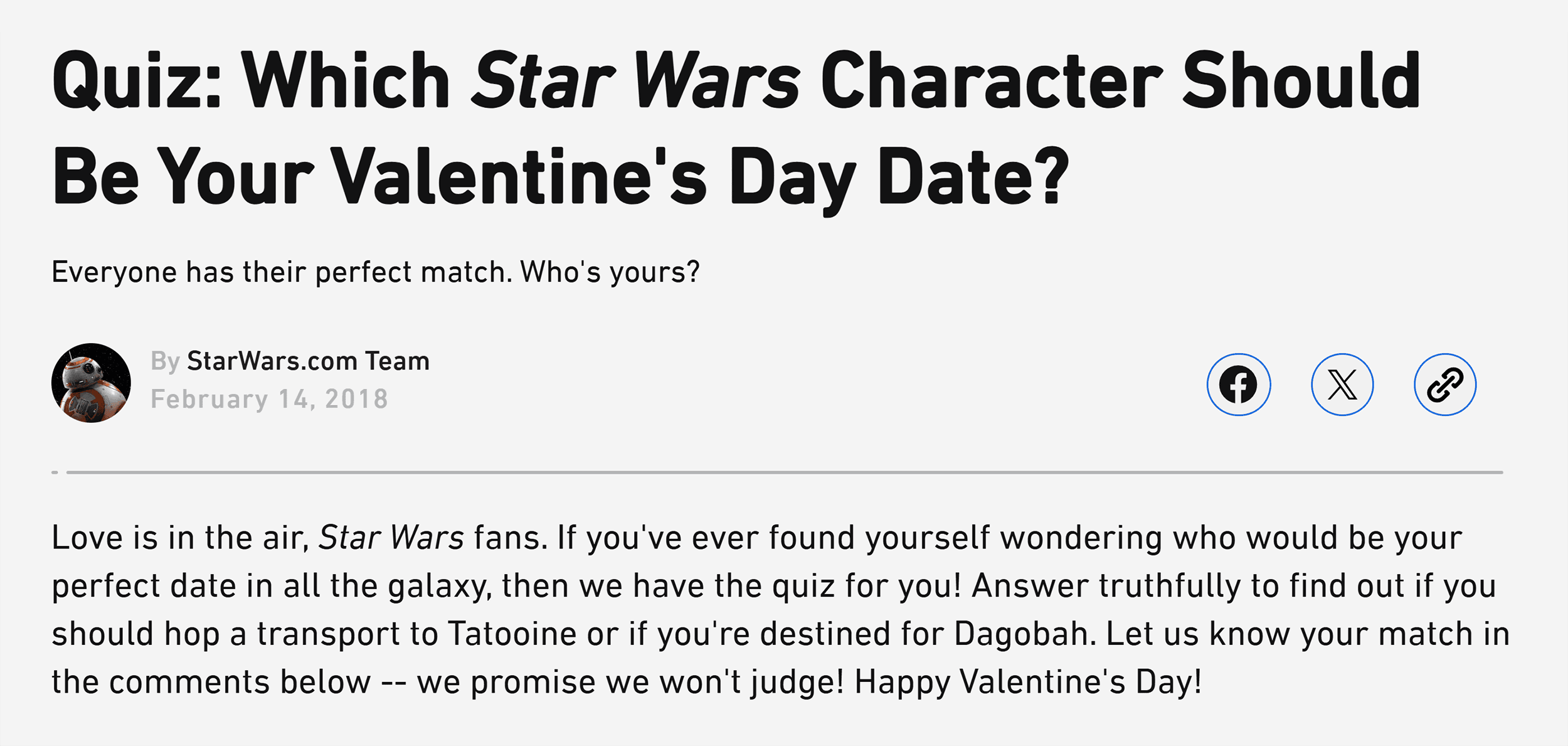 Star Wars – Valentines Day Quiz
